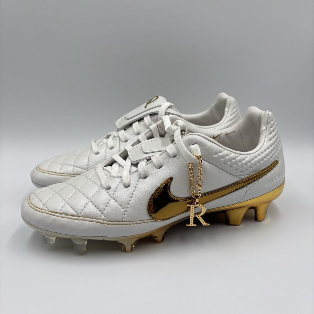 Size 6.5 Nike Tiempo Legend FG x Ronaldinho Gold White Soccer Cleats IF4388-100